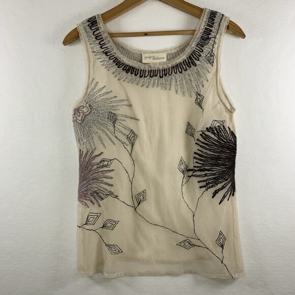 Project Alabama Womens Sheer Ornate Mesh Top Sz M Elegant Boho Luxe Topper Rare - Picture 1 of 12